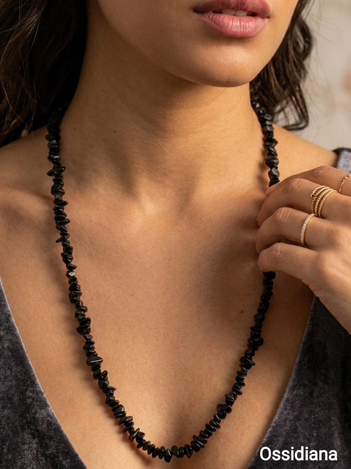 Natural Stone Chips Necklace — Turquoise, Mookaite, Obsidian and others | 80 cm