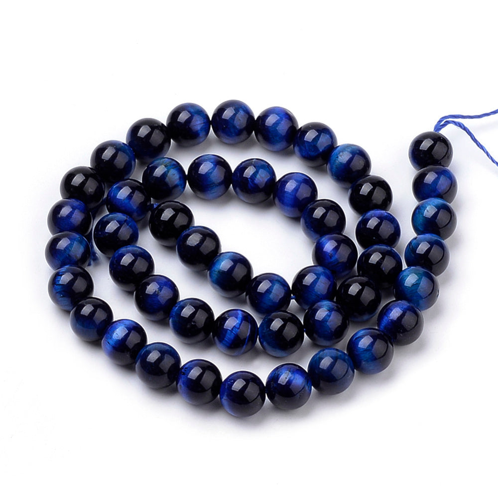 Œil de Tigre Bleu Naturel — Perles Rondes 8mm | Fil ~ 38 cm