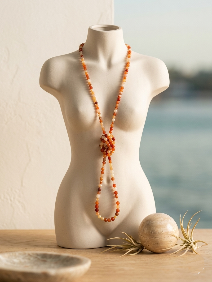 Long Natural Golden Silk Jade Necklace — 4/8mm Beads | 150 cm