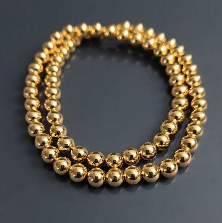 Collana di Ematite — Perline Tonde 6mm | Gold, Light Gold e Rose Gold | 40 o 45 cm