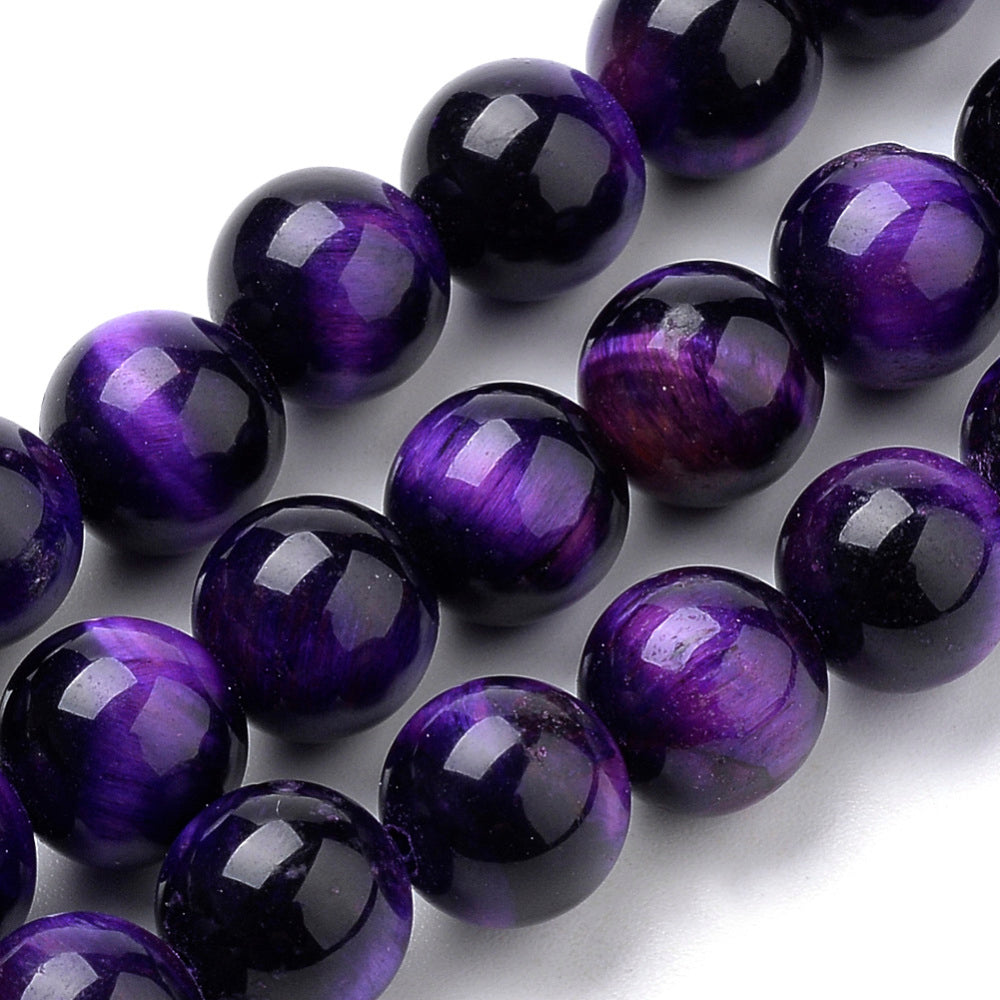 Œil de Tigre Indigo Naturel — Perles Rondes 8mm | Fil ~ 38 cm