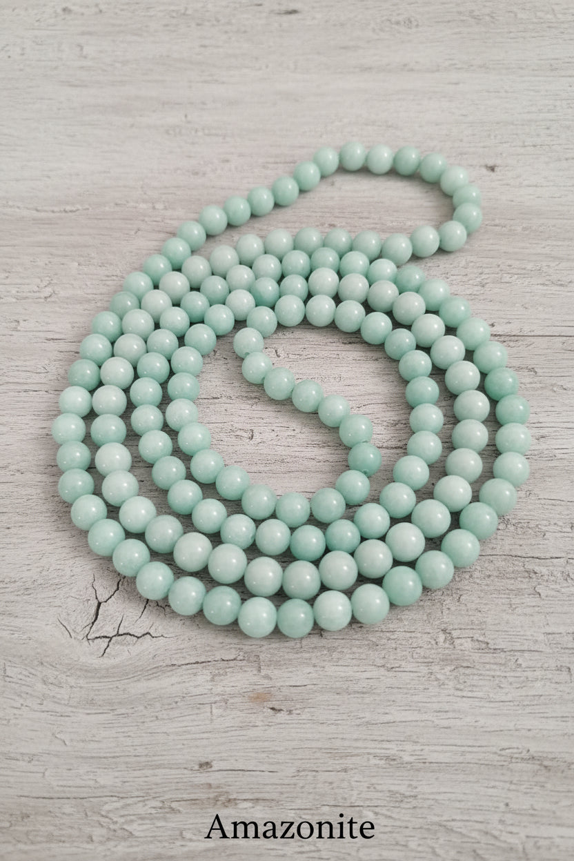 Long Necklace in 100% Natural Jade — 8mm Beads | Various Colors