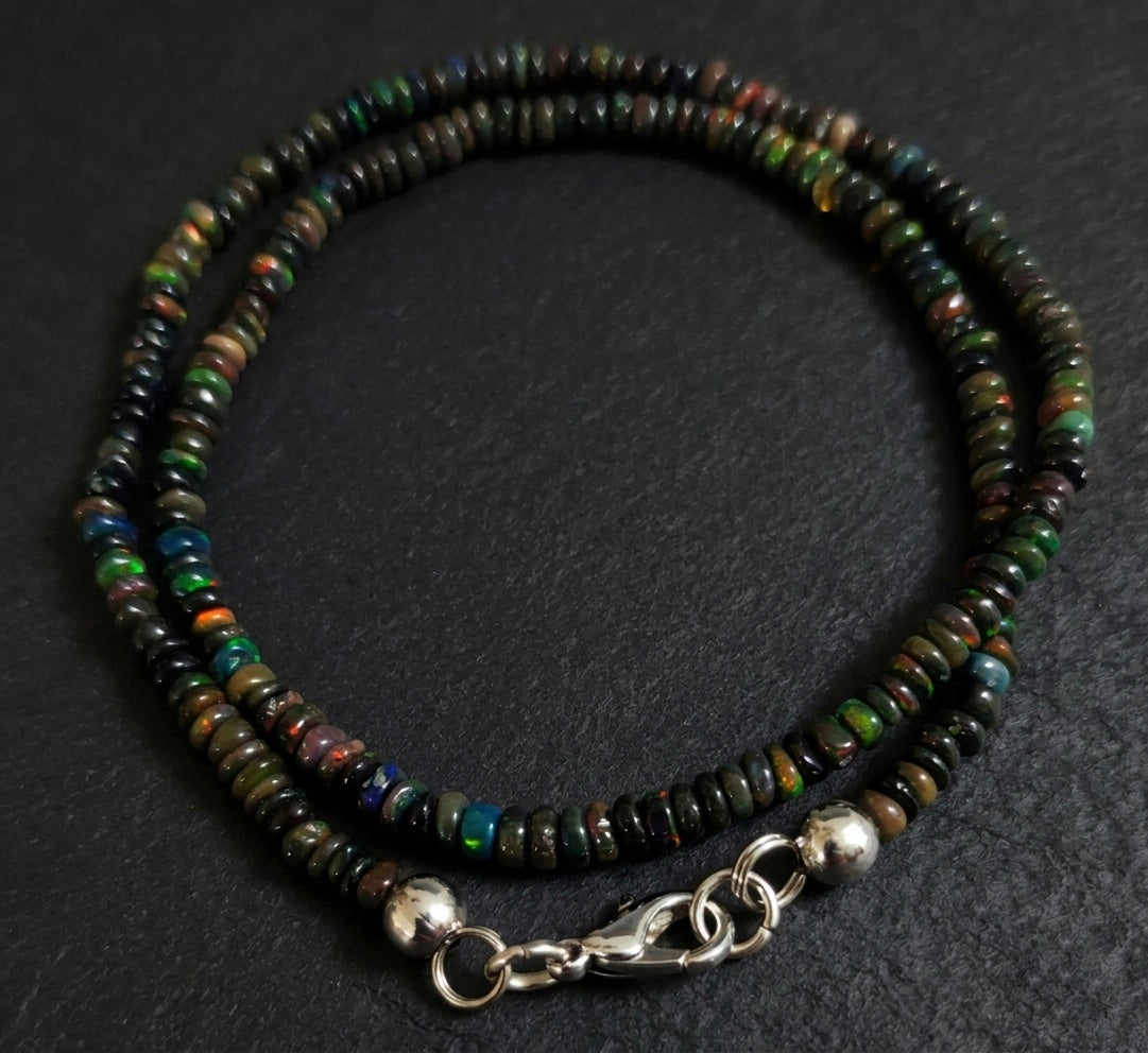 Dark Welo Opal Choker Necklace — Cabochon Rondelles 3mm | 40 cm
