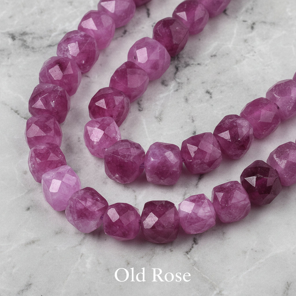 Natural Quartz — Faceted Cubes 6mm | Cadet Blue, Violet Red, Dark Salmon, Old Rose | Strand ~33 cm