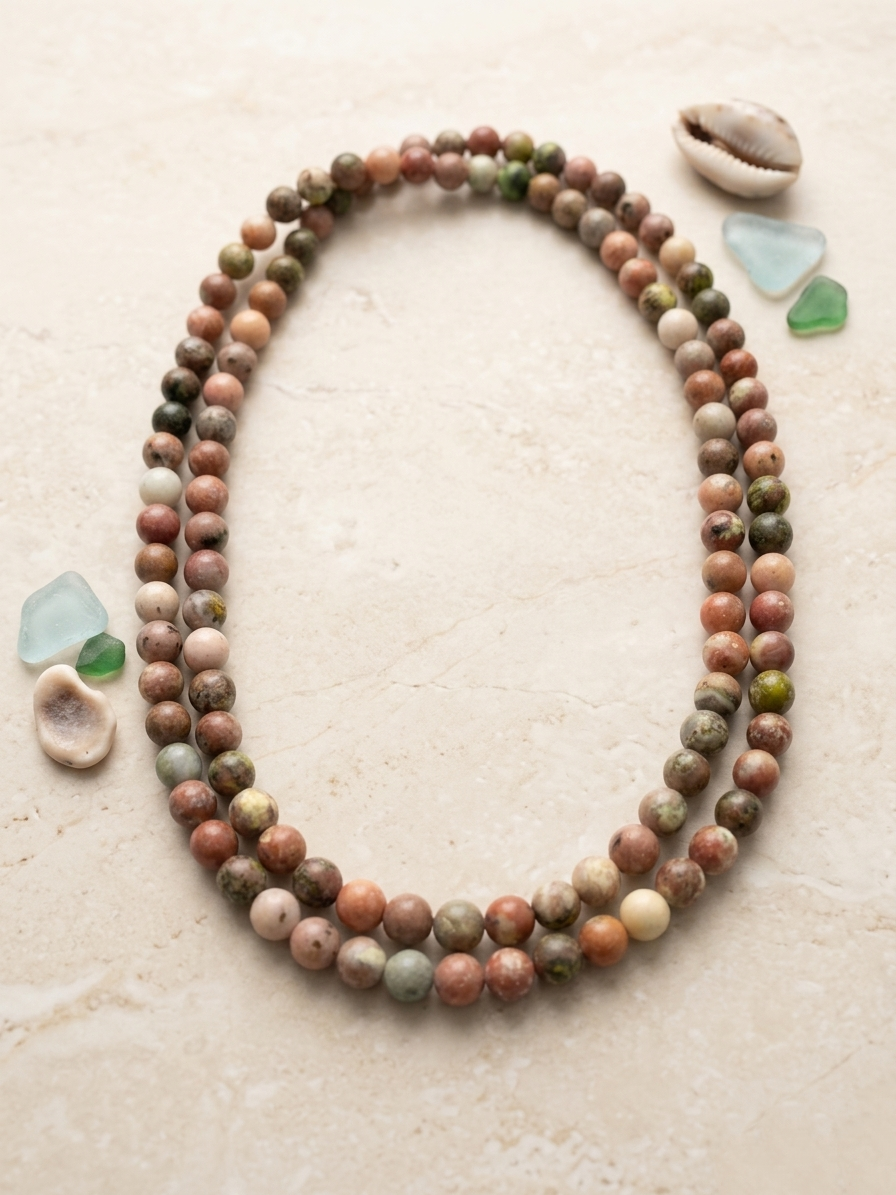 Natural Plum Blossom Jasper Necklace — 8mm Beads | 120 cm