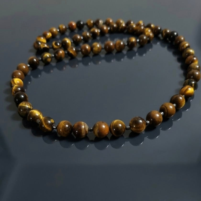 Collana Mala di Occhio di Tigre ed Ematite — Sfere 10mm | 80 cm
