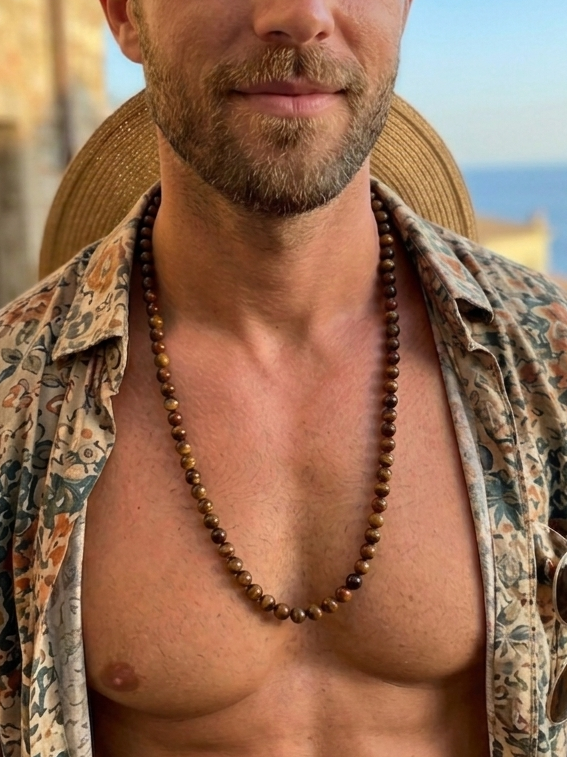Collana Mala di Occhio di Tigre Colorful — Sfere 8mm | 75 cm