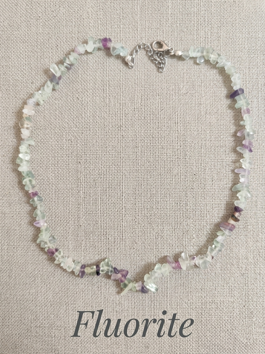 Natural Stone Chip Necklace — Apatite, Fluorite, Obsidian and more | 40 cm