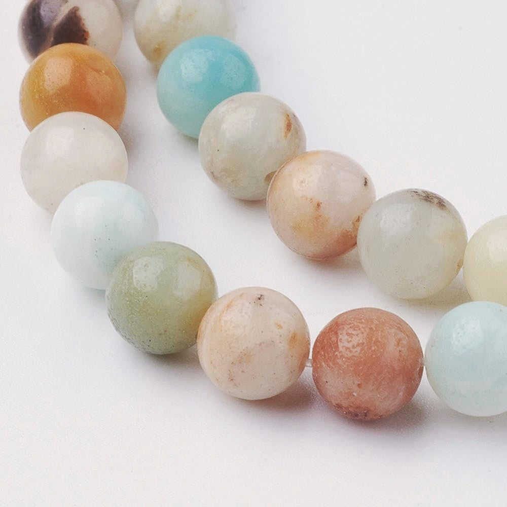 Fleur Amazonite Naturelle — Perles Rondes 4/6/8/10mm | Fil ~38 cm