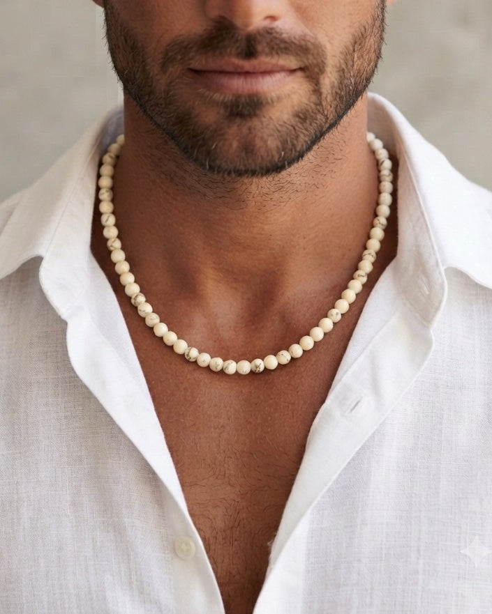 Collana di Magnesite Naturale — Perline Tonde 8mm | Avorio | 45 o 50 cm