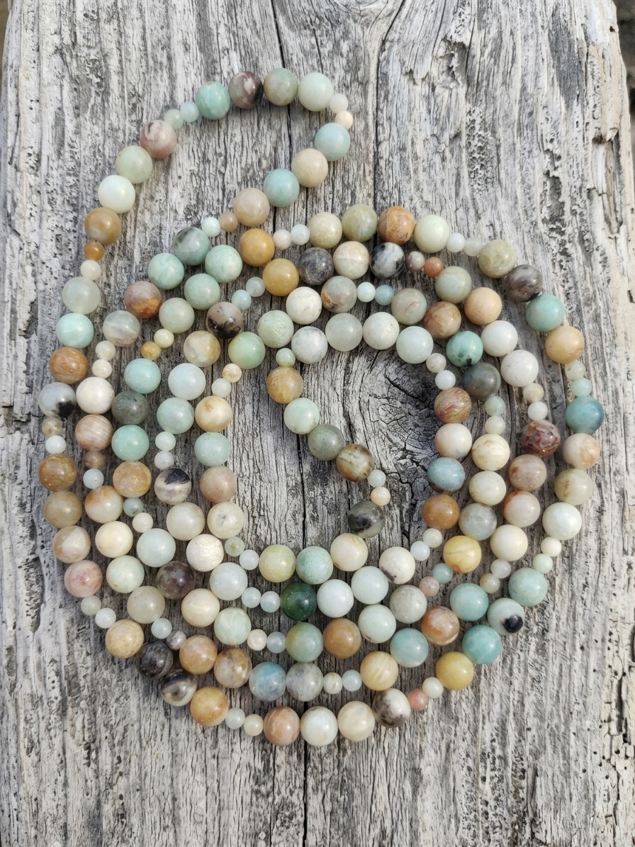 Collana Lunga di Flower Amazzonite Naturale — Pietre 4/8mm | 150 cm