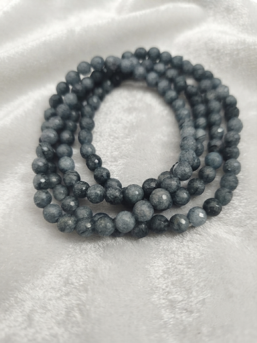 Collier en jade cadet bleu — Perles facettées 8 mm | 110 cm