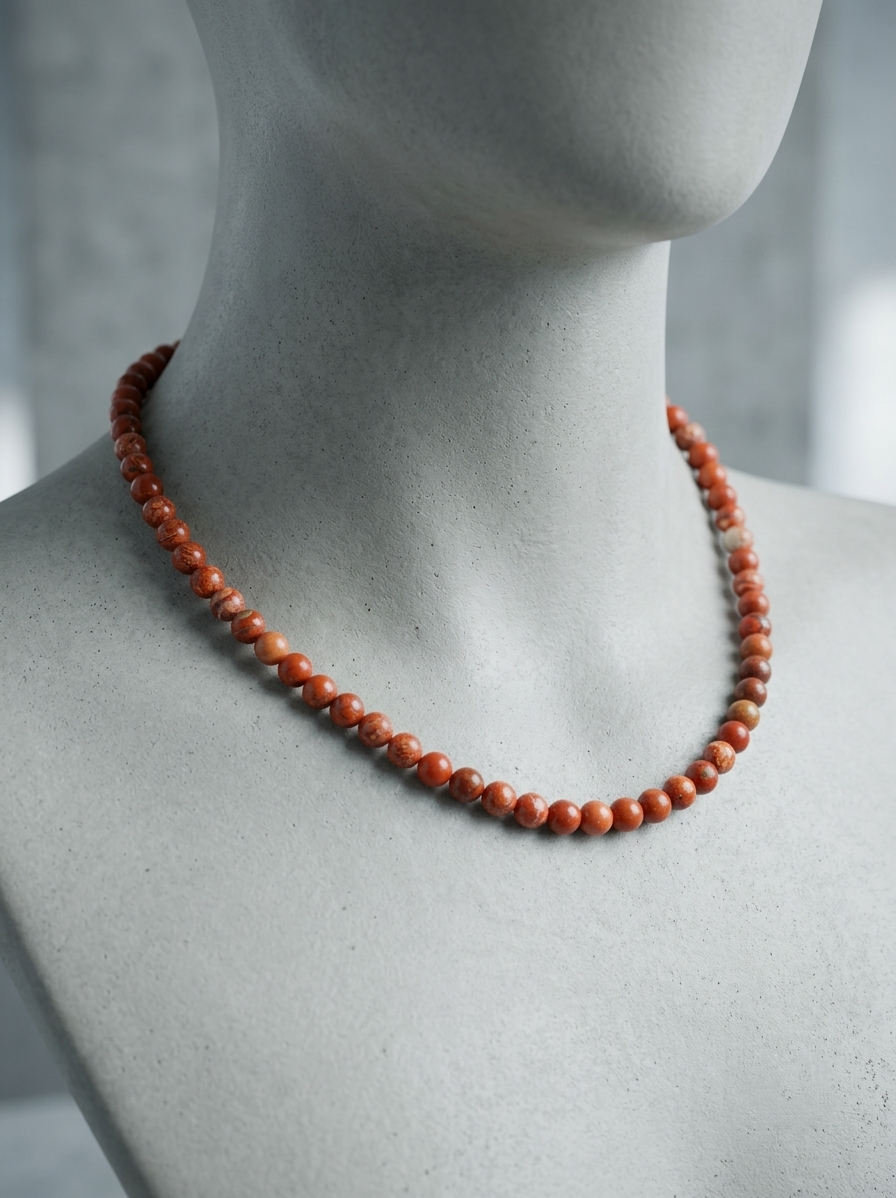 Collana di Diaspro Rosso — Perline Tonde 6mm | 45 o 50 cm