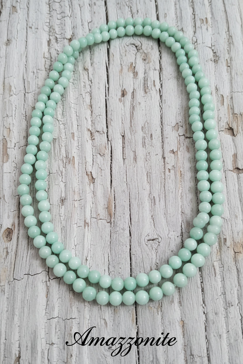 Long Necklace in 100% Natural Jade — 8mm Beads | Various Colors