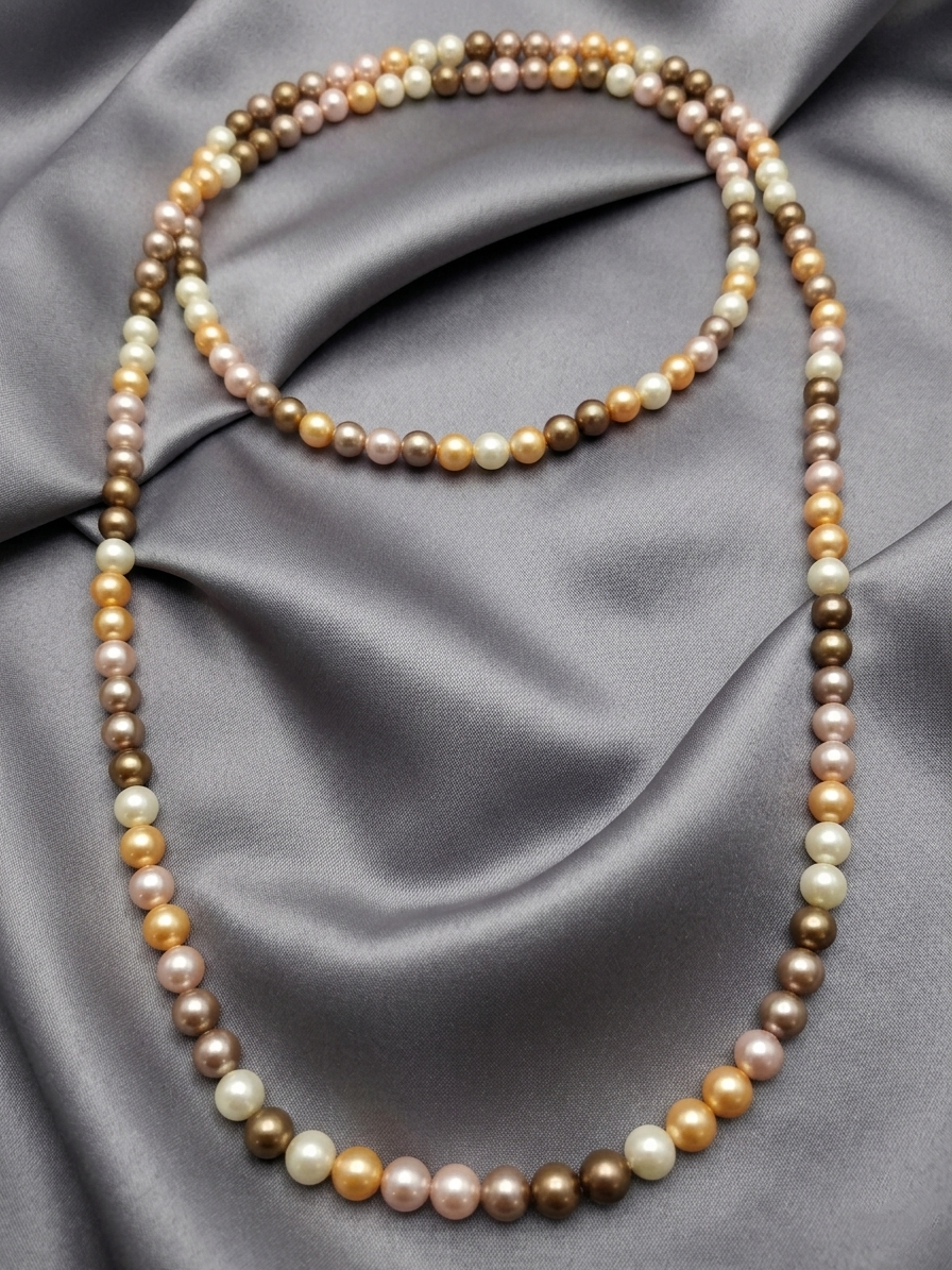Long Necklace of Natural Mother-of-Pearl Beads — 8mm | 120 cm