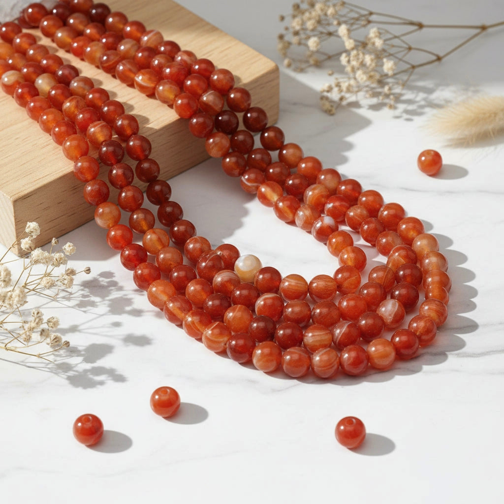 Agate Naturelle Chocolat — Perles Rondes 6/8mm | Fil ~36 cm