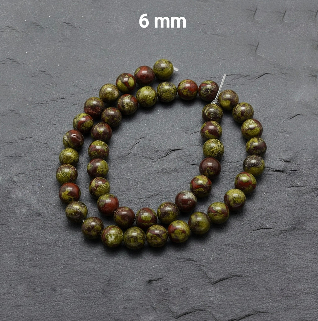 Jaspe Dragon Blood Naturel — Perles Rondes 4/6/8mm | Fil ~39 cm