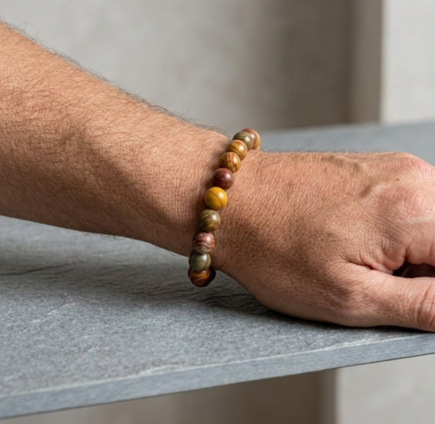 Bracciale di Diaspro Picasso — Sfere 10mm | 19-22 cm