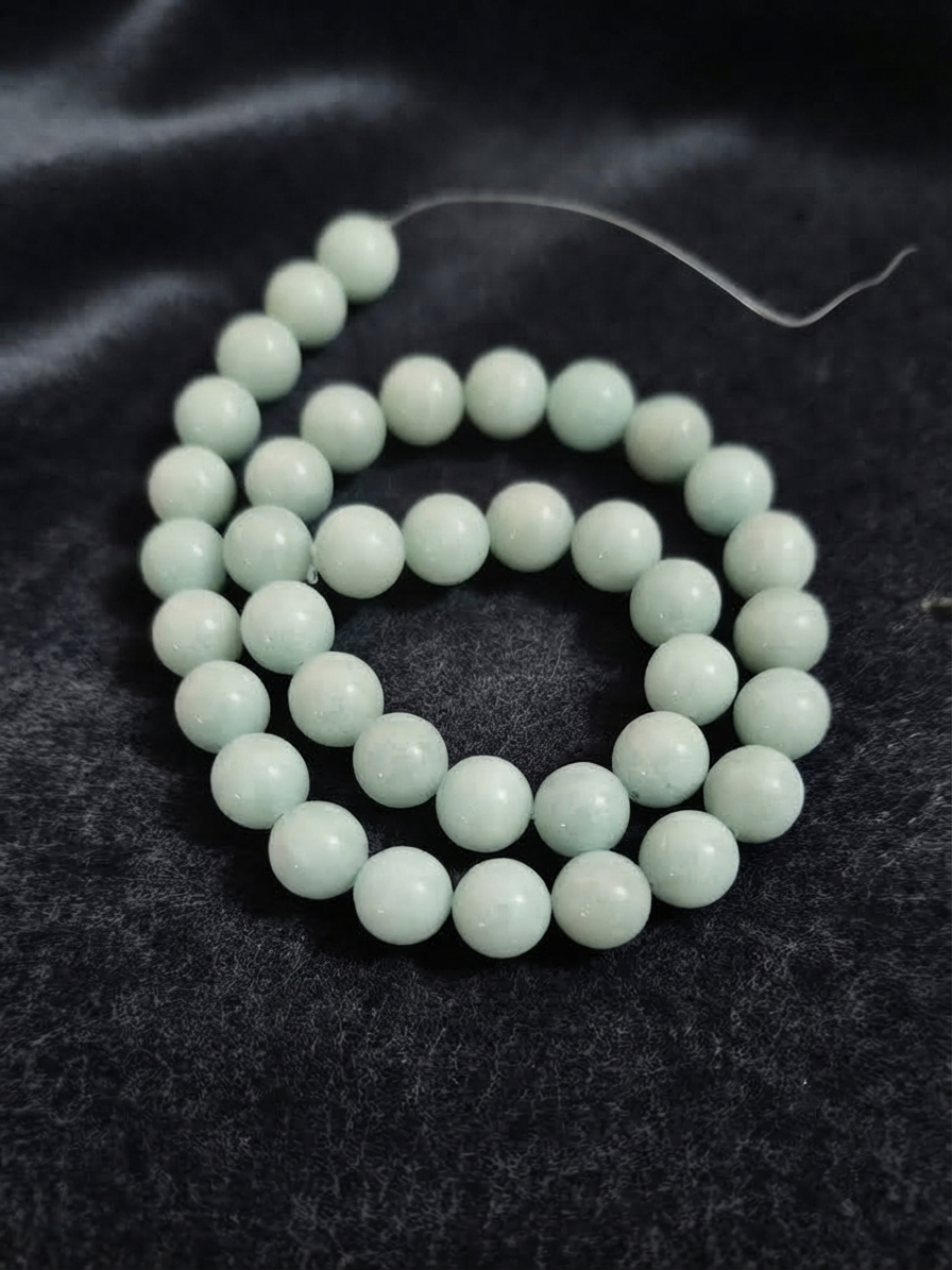 Calcedonio Acquamarina Verde — Perline Tonde 10mm | Filo ~38 cm