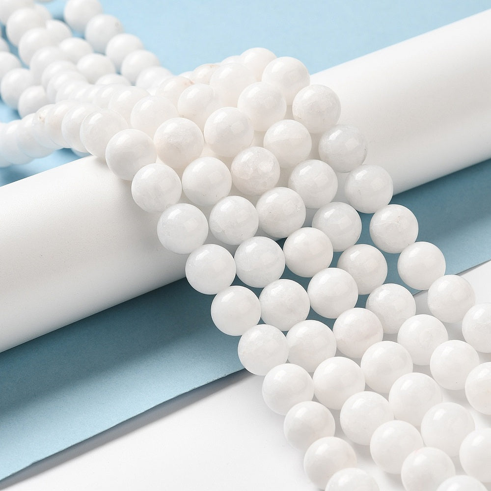 White Natural Jade — Round Beads 4/6/8mm | Strand ~39 cm
